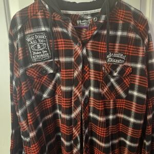 Beautiful Disaster Women’s Red & Black Plaid Button-Down Shirt Jacket